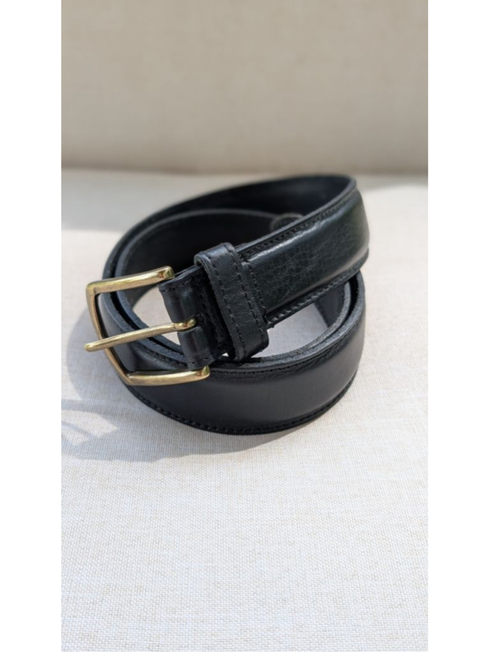 Men's LL Bean Black Leather Belt with Gold Buckle One Size